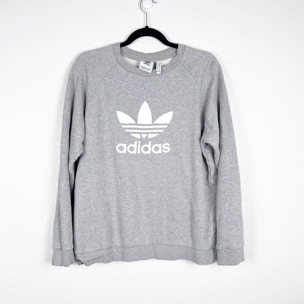 Adidas Women Gray Trefoil Logo Crew Neck Pullover Sweatshirt Size‎ M
